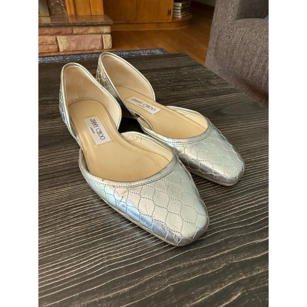 Jimmy Choo Marisa Silver Metallic Quilted Leather D’Orsay Flats Sz. 36.5 - Picture 6 of 8